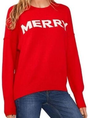 NWT VINCE CAMUTO Red & White Long Sleeve Merry Sweater Size Medium